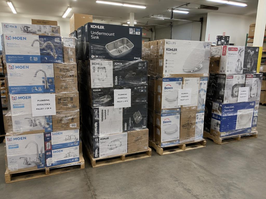 Home Improvement & Household Overstock Pallets — Sterling, Kohler & Mixed Goods — 176 Units, 4 Pallets — Brand New liquidation inventory shipping from Lincoln, Nebraska