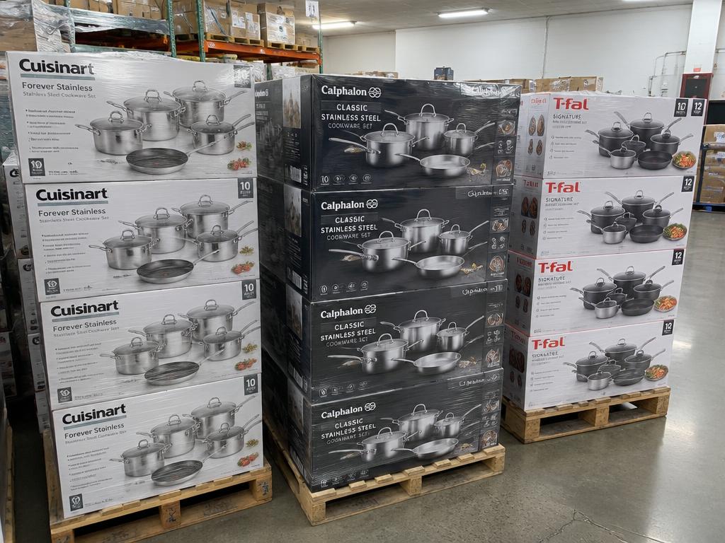 Cuisinart Cookware Set Overstock — Tri-Ply Stainless, Non-Stick & SmartNest — 3 Pallets — Brand New liquidation inventory shipping from Lincoln, Nebraska