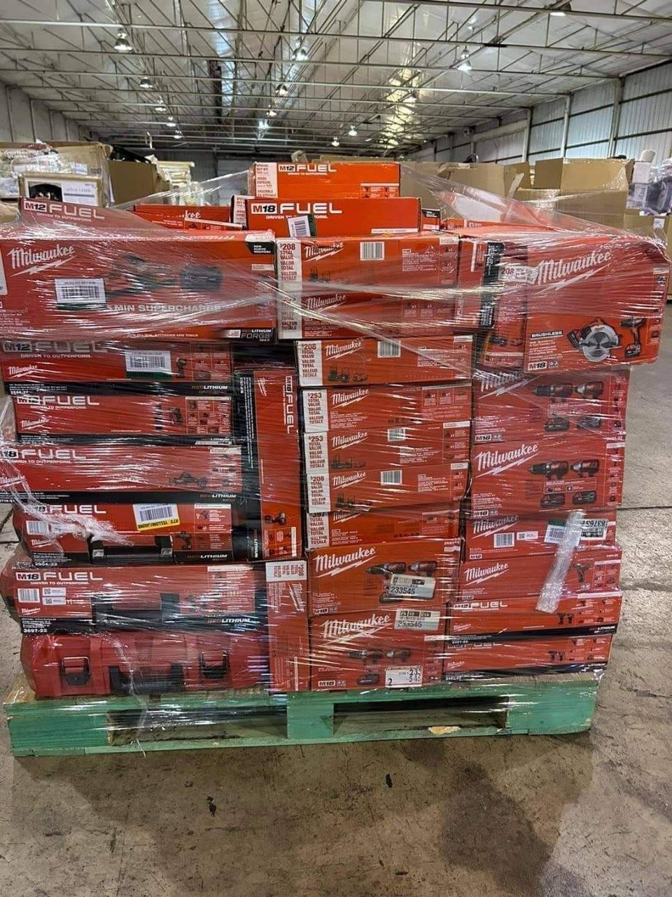 Milwaukee M18 & M12 Boxed Power Tool Pallet — 183 Units, 2 Pallets — Brand New liquidation inventory shipping from Lincoln, Nebraska
