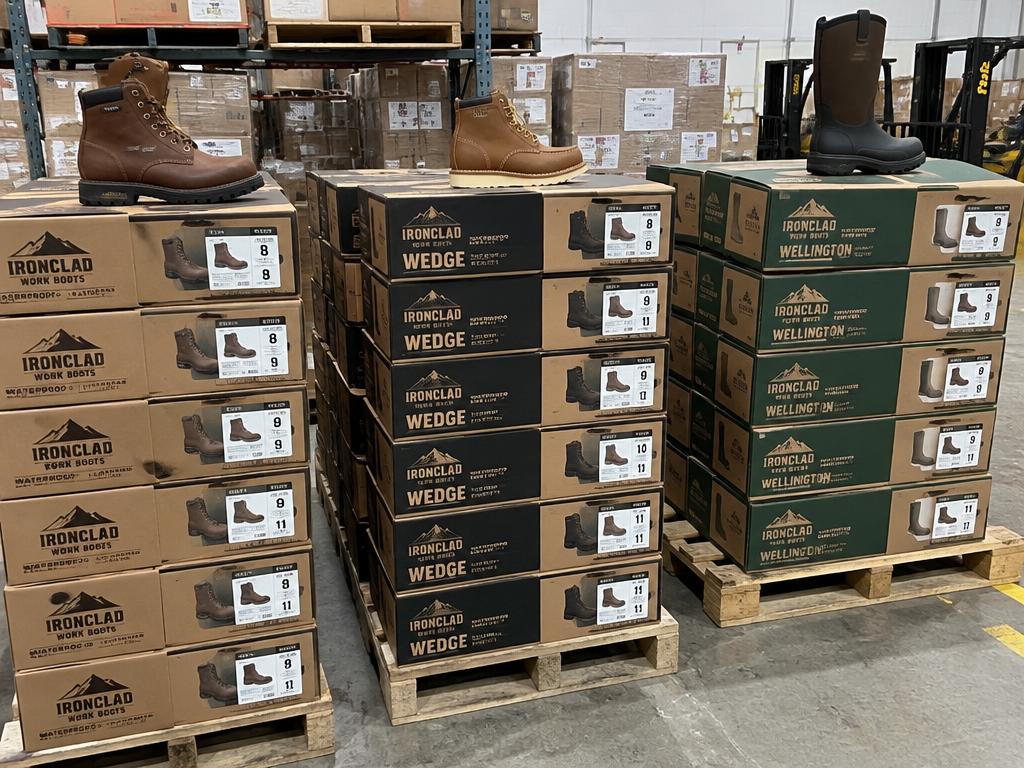 Carhartt Waterproof Work Boots — Boxed Wedge & Wellington — 3 Pallets — Brand New liquidation inventory shipping from Lincoln, Nebraska