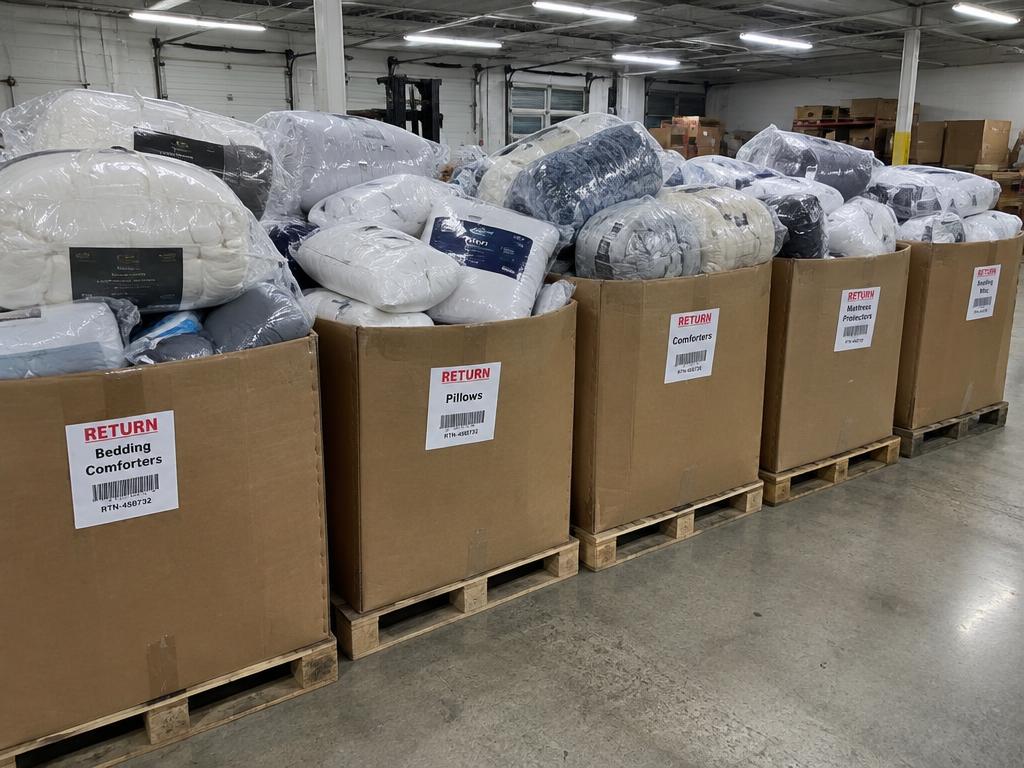 Bedding, Pillows & Mattress Protector Returns — 5 Pallets — Brand New liquidation inventory shipping from Lincoln, Nebraska