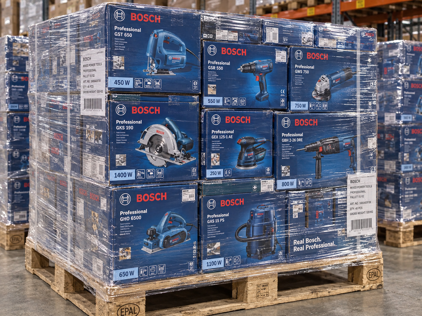 Bosch Professional Industrial Tool Truckload — 24 Pallets — Mixed liquidation inventory shipping from Lincoln, Nebraska