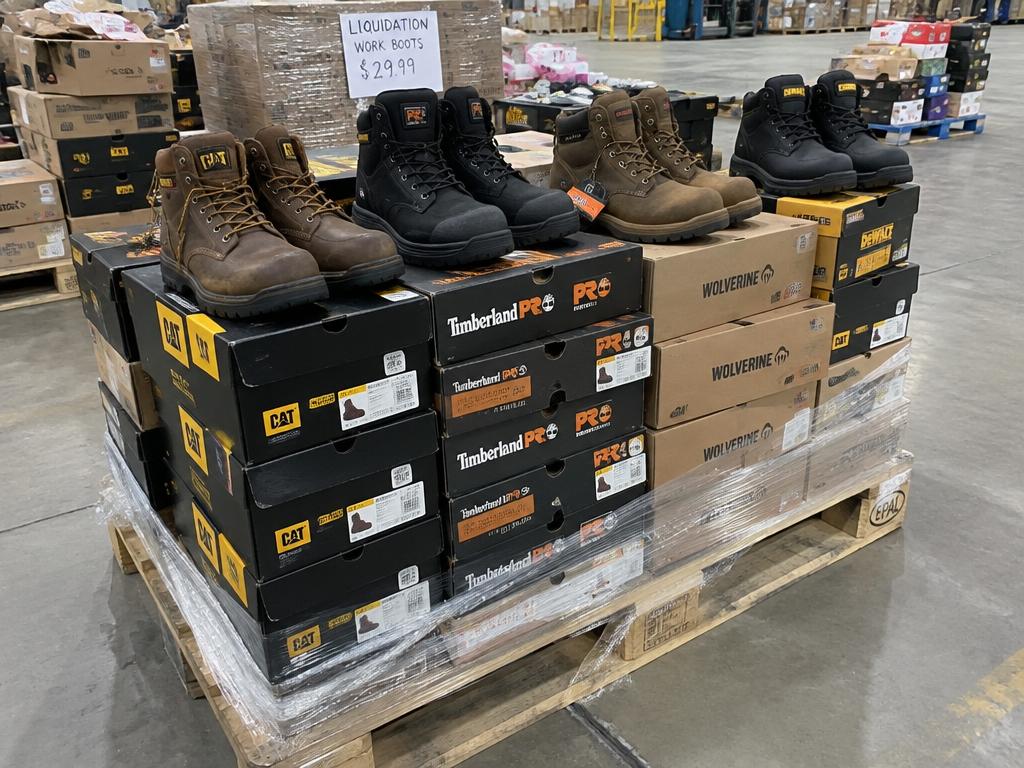 Heavy-Duty Work Boot & Safety Footwear Truckload — 24 Pallets — Overstock liquidation inventory shipping from Lincoln, Nebraska