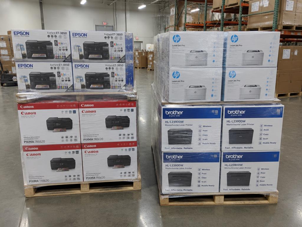 Printers Overstock — 43 Units, 4 Pallets — Brand New liquidation inventory shipping from Lincoln, Nebraska
