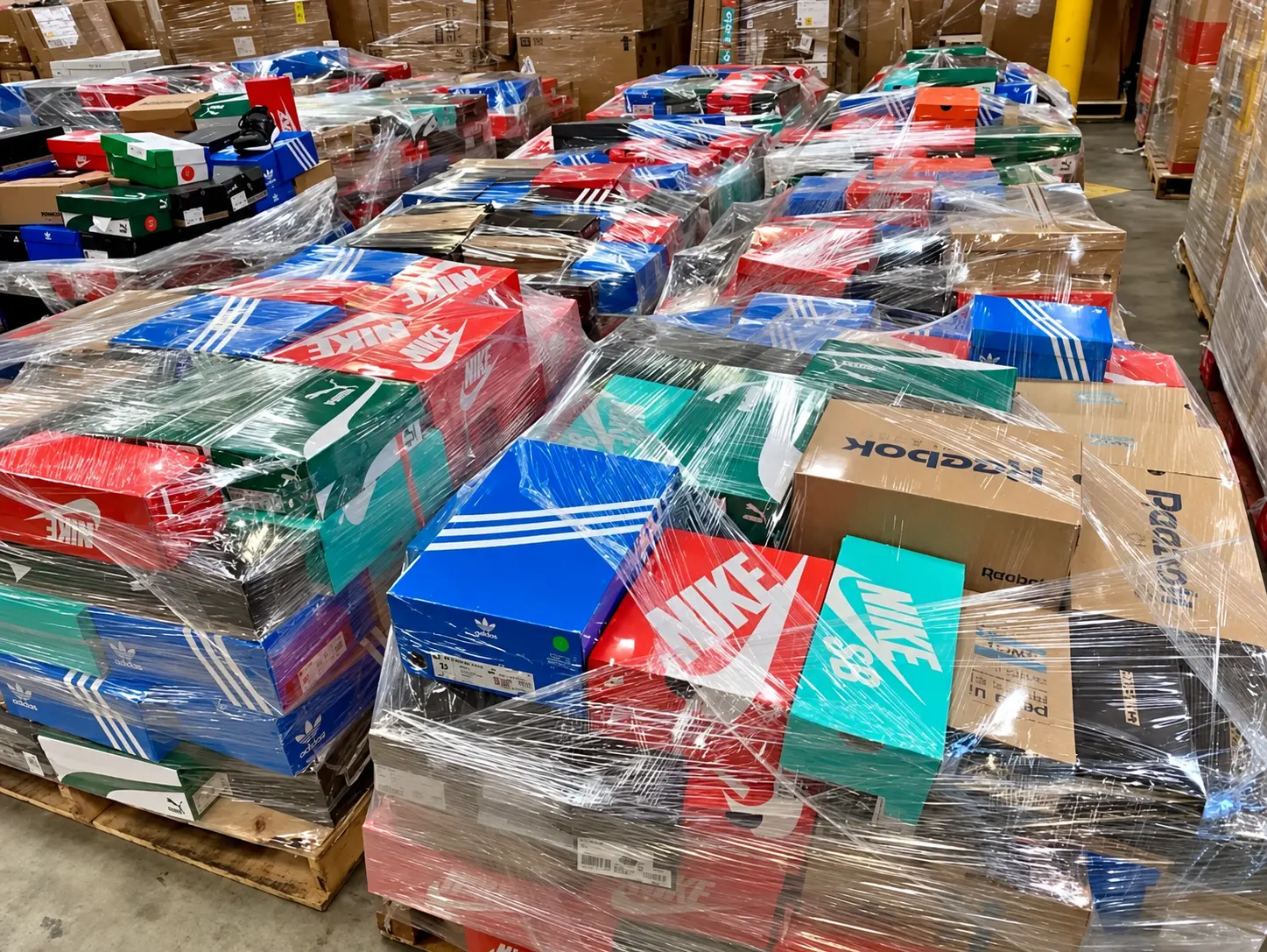 Nike, Jordan and Adidas Mixed Shoe Truckload Mixed Truckload — 1560 Pairs, 12 Pallets — Brand New liquidation inventory shipping from Lincoln, Nebraska
