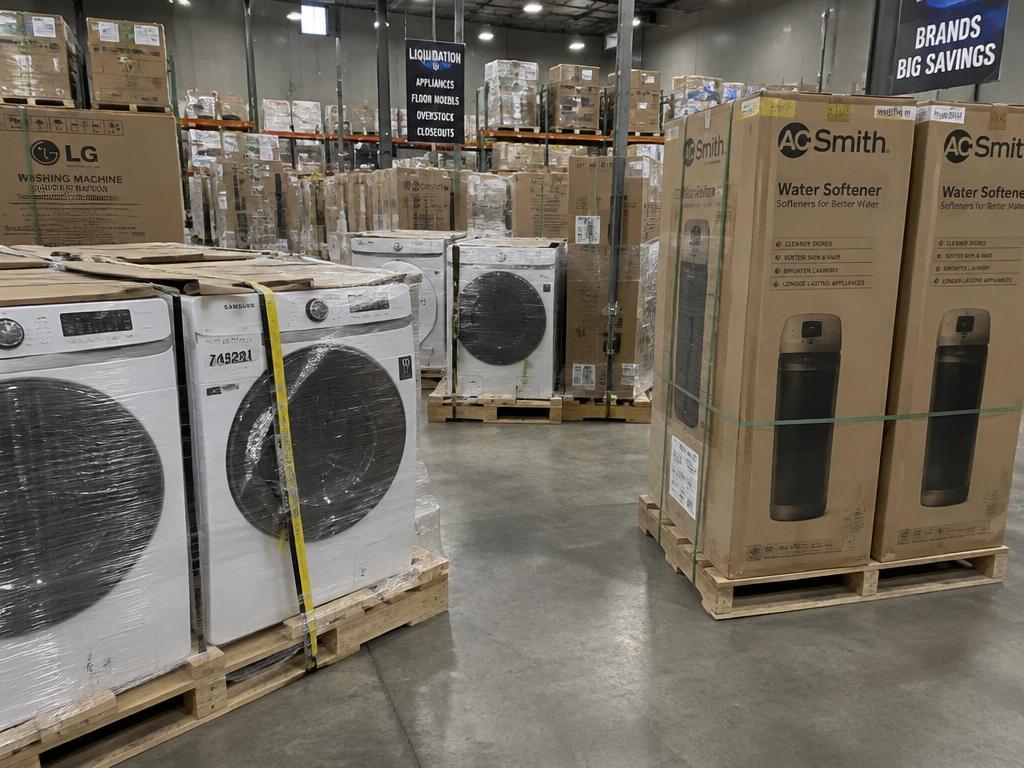Large Appliance & Water Softener Warehouse Shelf Pulls — 68 Units, 3 Pallets — Brand New liquidation inventory shipping from Lincoln, Nebraska