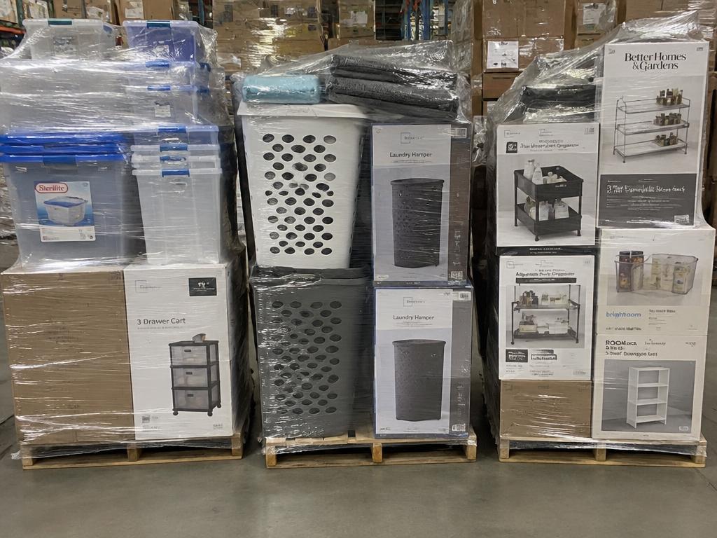 Wrapped Mixed Housewares & Storage Overstock Pallets — 300 Units, 3 Pallets — Brand New liquidation inventory shipping from Lincoln, Nebraska
