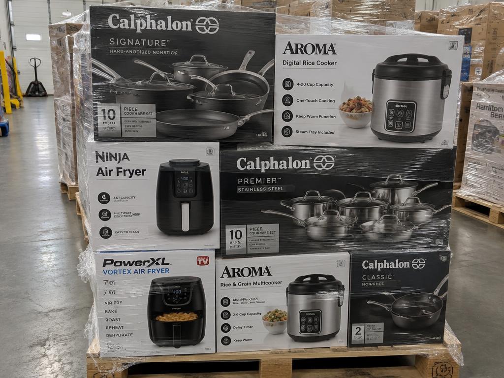 Kitchen Appliance & Cookware Pallet — Calphalon, Zojirushi, Gourmia & Farberware — 1 Pallet — Brand New liquidation inventory shipping from Lincoln, Nebraska